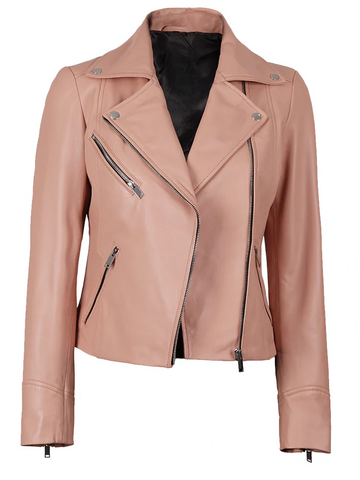 Women’s pink leather biker jacket with zippers – stylish gift for her | Livra Jackets