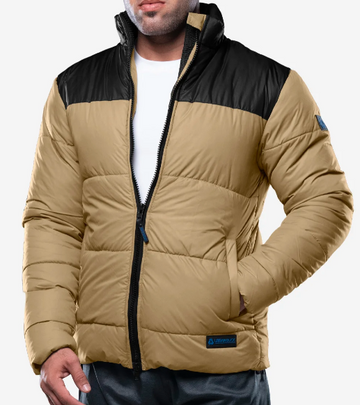 Men’s beige and black puffer jacket with zipper – Livra Jackets