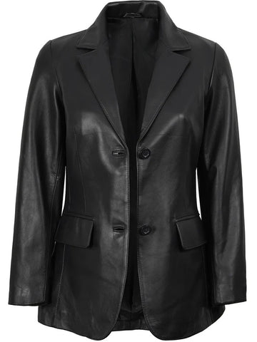 Women’s Black Leather Blazer Front View
