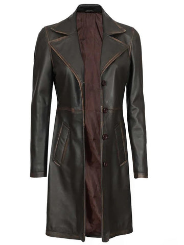 Women’s Brown Rub-Off Leather Car Coat Front View