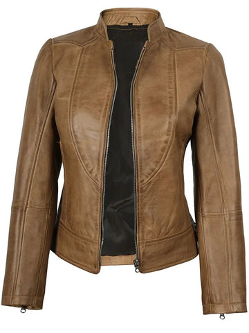 Women’s Camel Moto Jacket Open Front Style