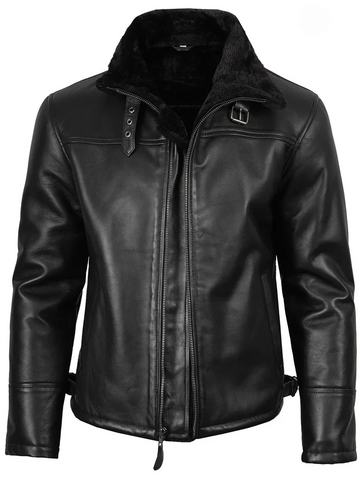 Premium genuine black leather shearling jacket for men – Livra Jackets