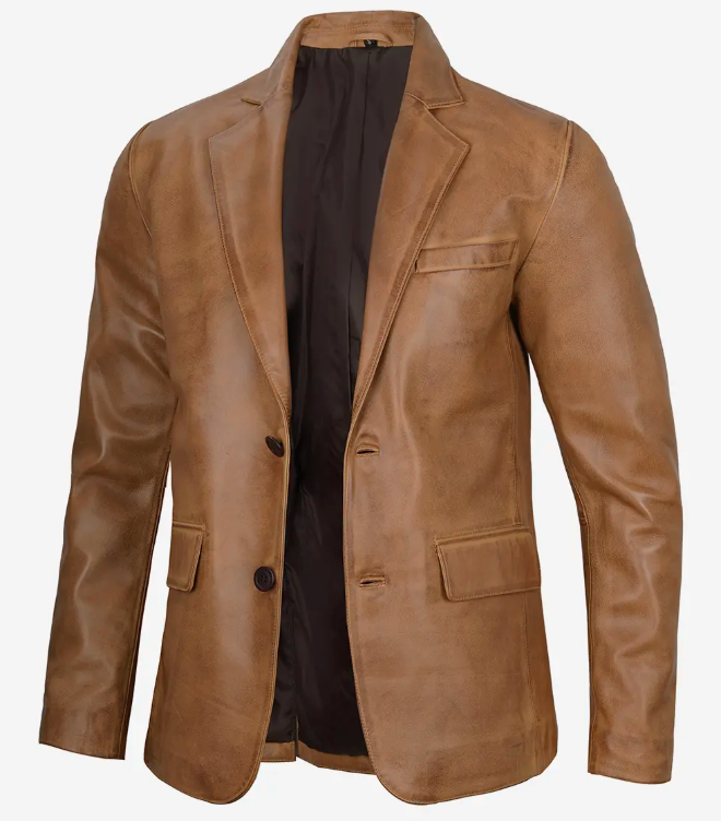 Men’s brown leather blazer jacket – Livra Jackets
