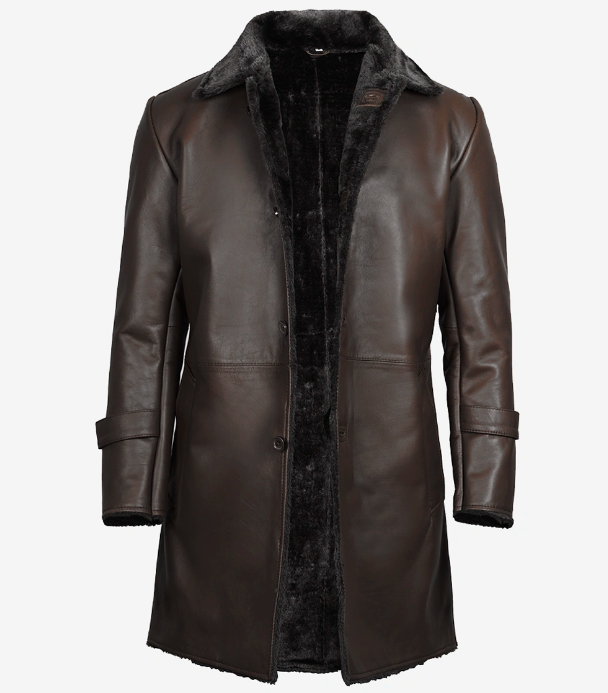 Men’s dark brown shearling leather coat with fur lining – Livra Jackets