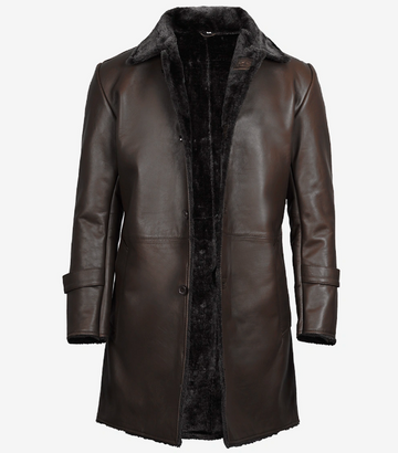 Men’s dark brown shearling leather coat with fur lining – Livra Jackets