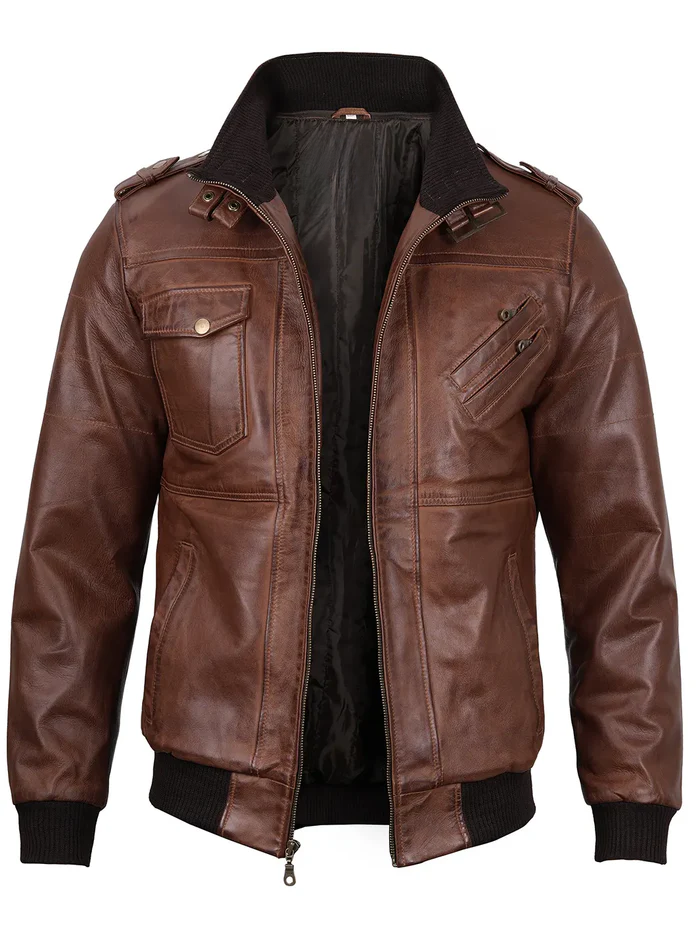Men’s brown leather bomber jacket – perfect gift for him | Livra Jackets