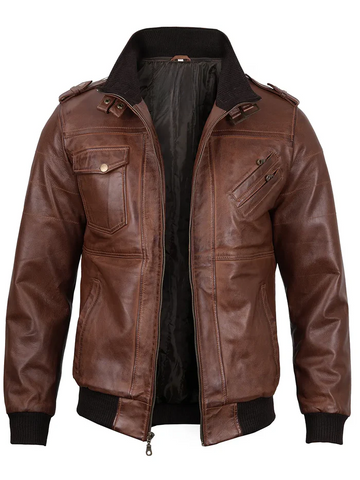 Men’s brown leather bomber jacket – perfect gift for him | Livra Jackets