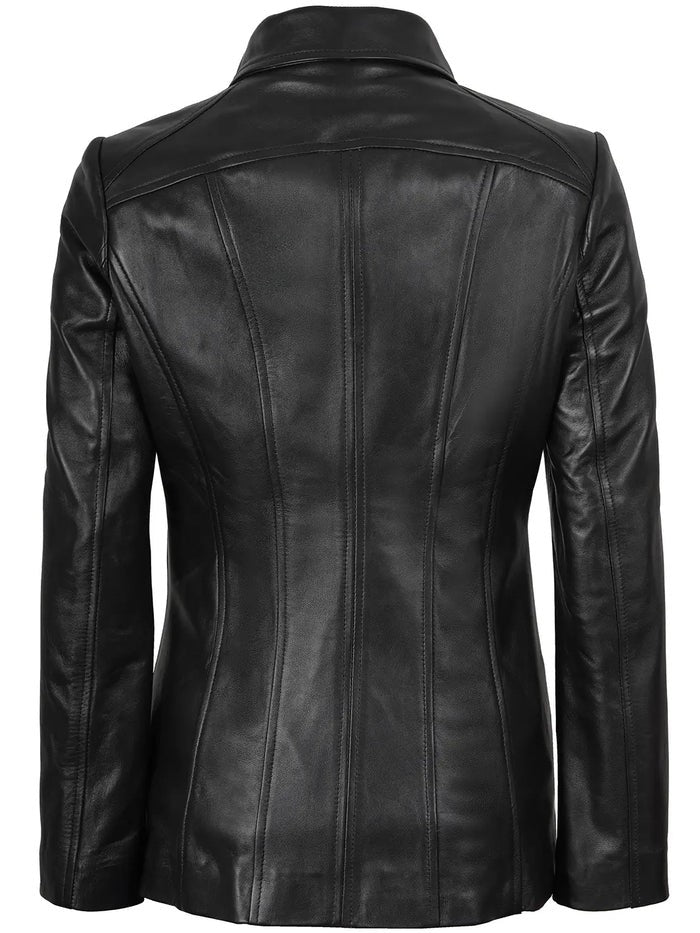 Women’s Black Leather Car Coat – Slim Fit Classic Style | Livra Jackets
