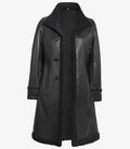 Women’s black shearling long coat with open front