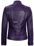 Amy Purple Café Racer Women’s Leather Jacket – Genuine Leather Jacket | Livra Jackets