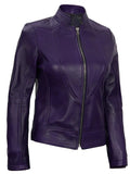 Amy Purple Café Racer Women’s Leather Jacket – Genuine Leather Jacket | Livra Jackets