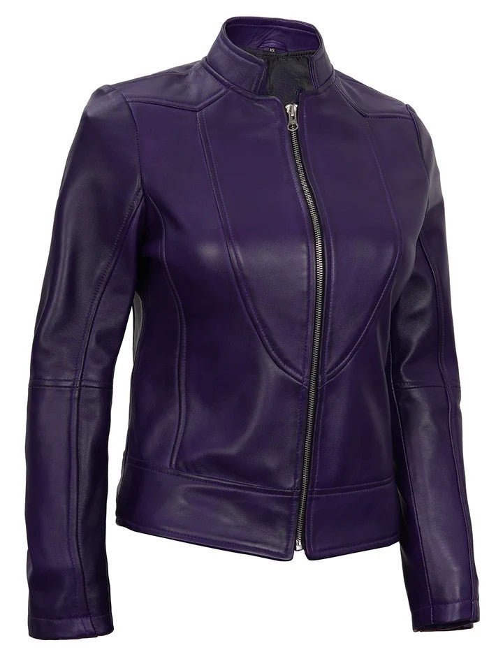Amy Purple Café Racer Women’s Leather Jacket – Genuine Leather Jacket | Livra Jackets