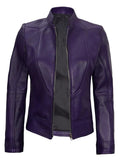 Amy Purple Café Racer Women’s Leather Jacket – Genuine Leather Jacket | Livra Jackets