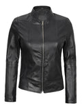 Amy Women’s Black Café Racer Leather Jacket – Genuine Leather Jacket | Livra Jackets