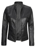 Amy Women’s Black Café Racer Leather Jacket – Genuine Leather Jacket | Livra Jackets