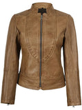 Amy Women’s Camel Leather Moto Jacket – Genuine Leather Jacket | Livra Jackets