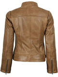 Amy Women’s Camel Leather Moto Jacket – Genuine Leather Jacket | Livra Jackets