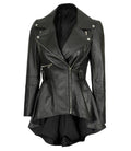 Asymmetrical zip black leather peplum jacket for women