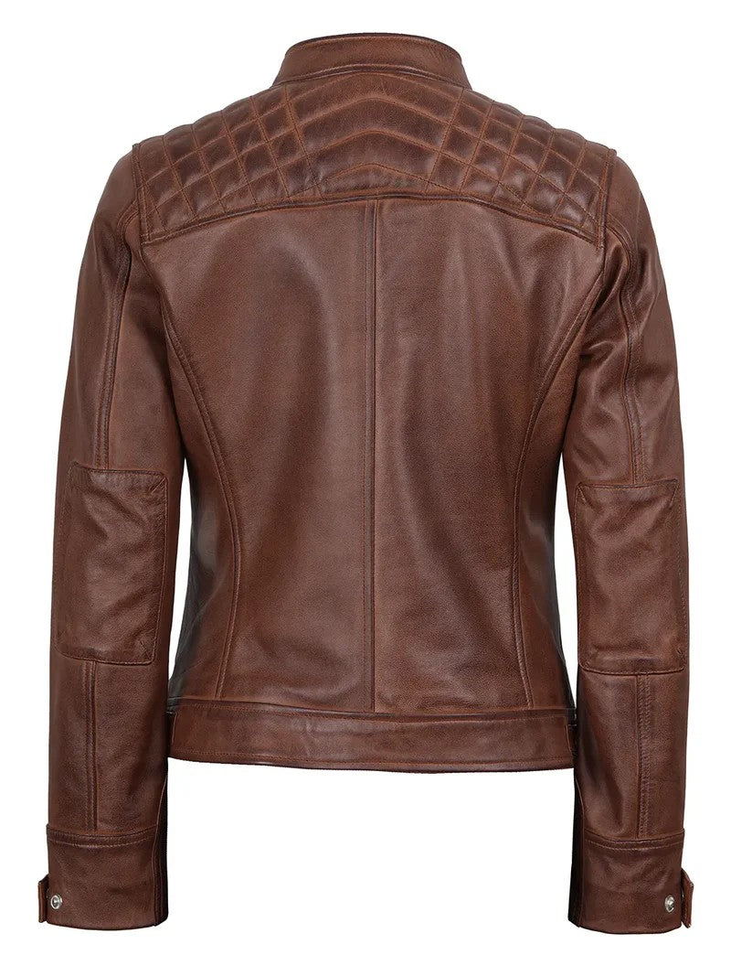 Back Design of Women’s Brown Leather Biker Jacket