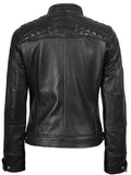 Back view of Women’s Rub Off Brown Quilted Biker Leather Jacket