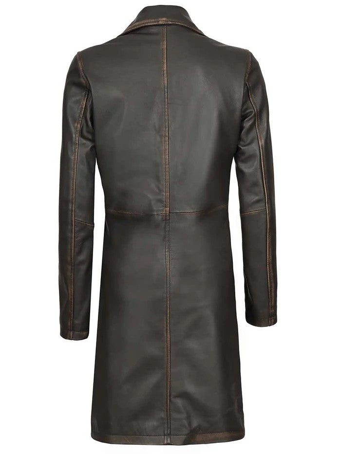 Back View of Women’s Rub-Off 3/4 Length Leather Coat