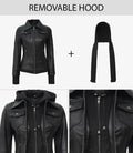Black Bomber Jacket with Removable Hood for Women