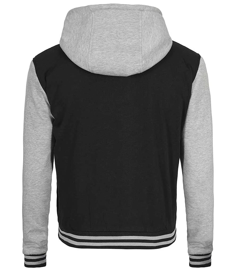 Open-front Black & Grey Varsity Jacket with snap buttons