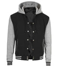 Open-front Black & Grey Varsity Jacket with snap buttons