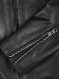 Premium Black Leather Café Racer Jacket with Zipper Sleeves
