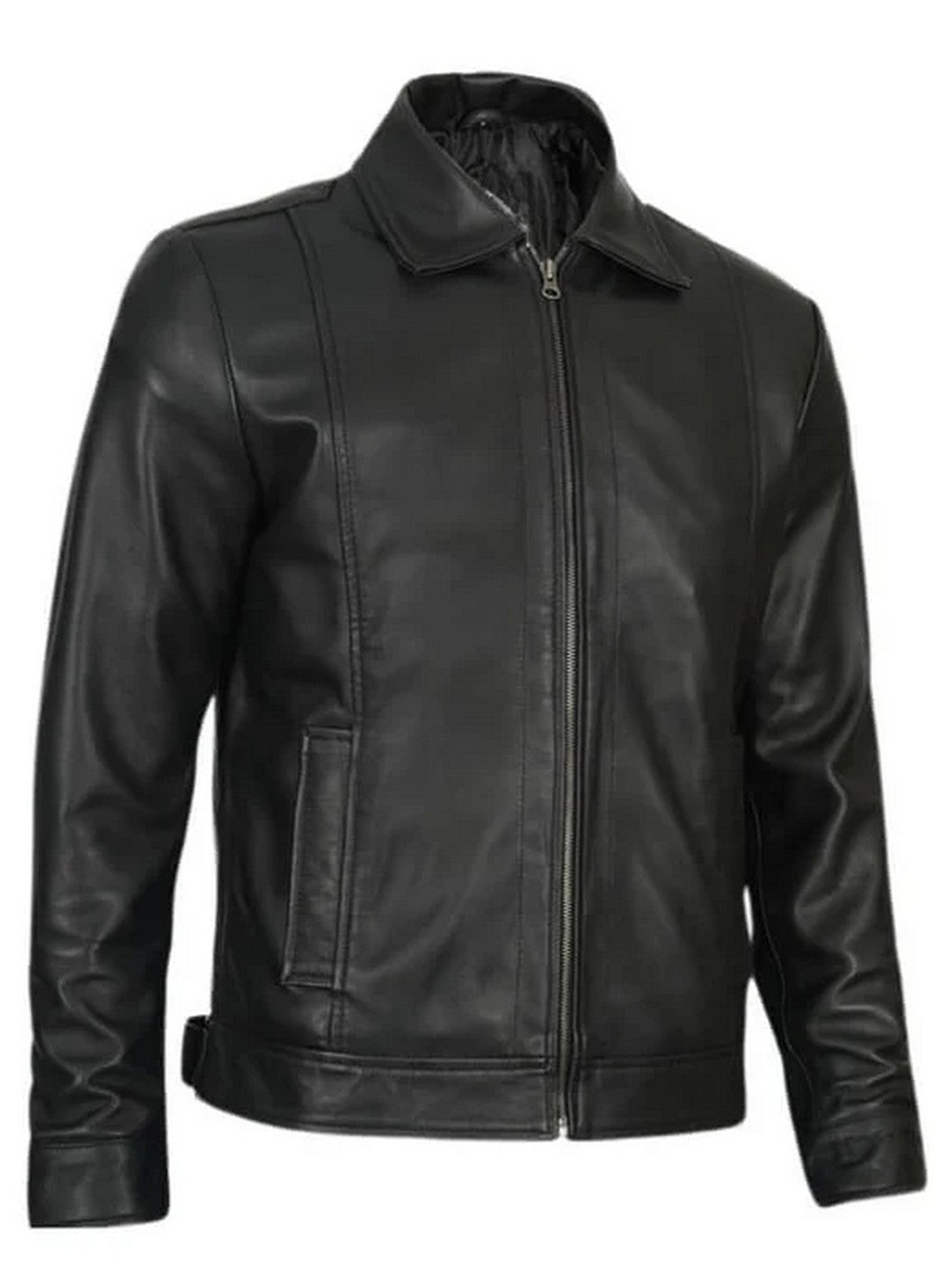 Black Leather Jacket Side Angle