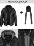 Men’s black leather jacket with detachable hood – Livra Jackets
