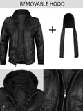 Men’s black hooded leather jacket with detachable hood – Livra Jackets