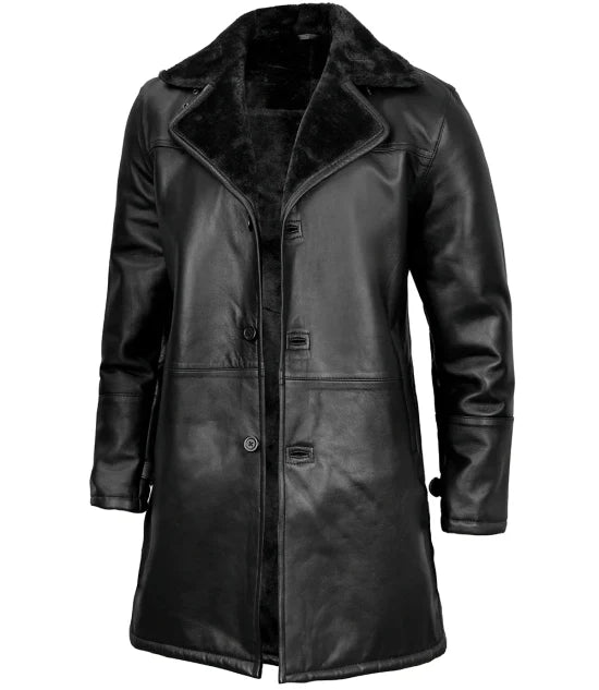Shearling Leather Coat for Men – Classic Black Style