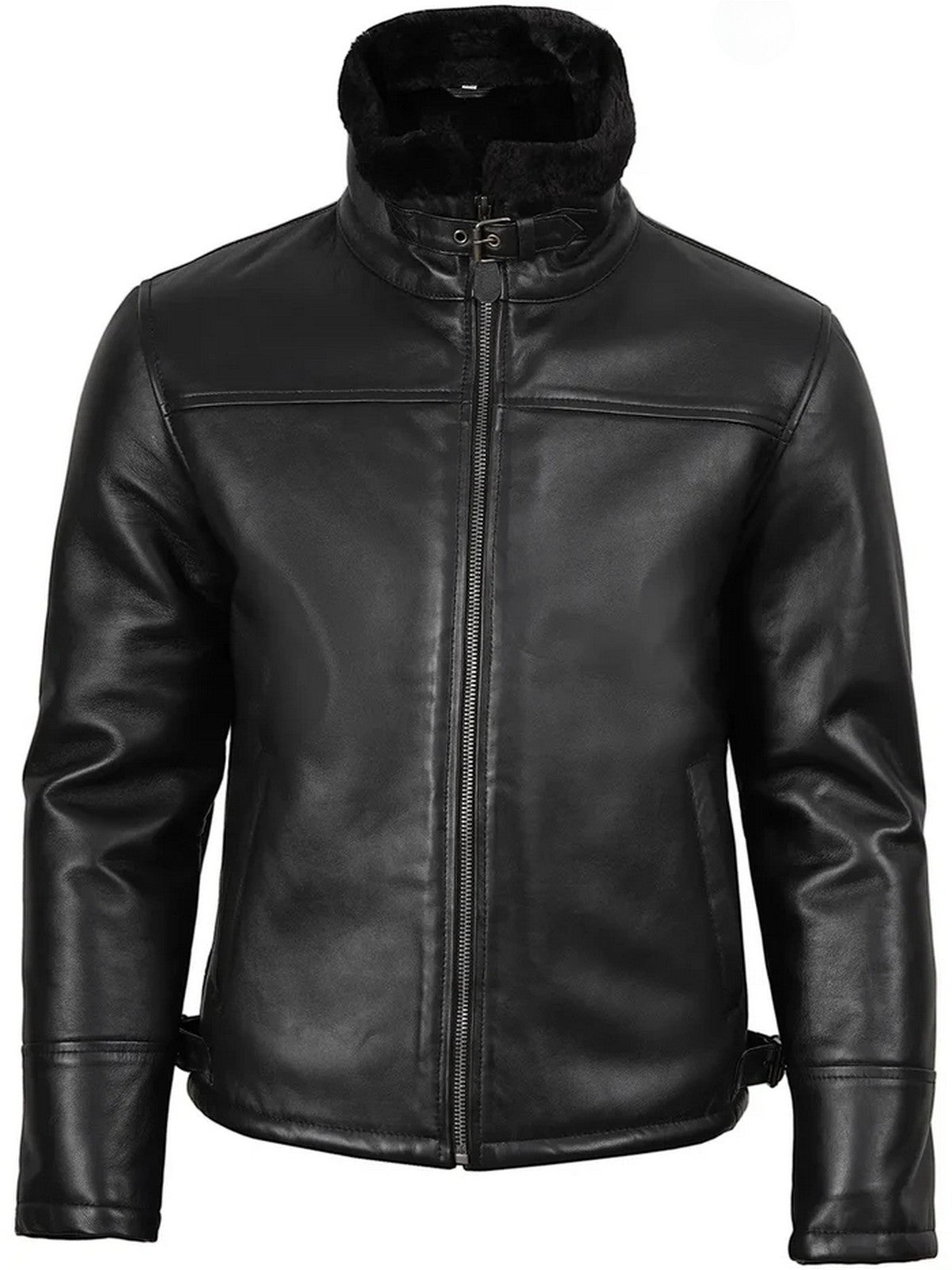 Warm Lined Black Leather Shearling Jacket