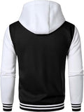 Back view of Black & White Hooded Varsity Jacket – Livra Jackets
