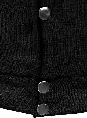 Close-up of snap-button closure on Black & White Varsity Jacket