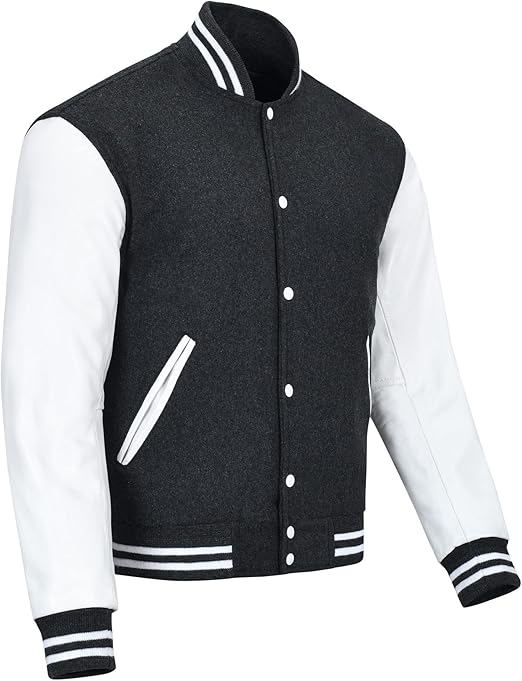 Black & White Varsity Jacket – Classic Wool & Leather Letterman | Livra Jackets – Genuine Leather Jacket | Livra Jackets