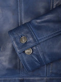 Close-Up of Blue Leather Jacket Button Detailing
