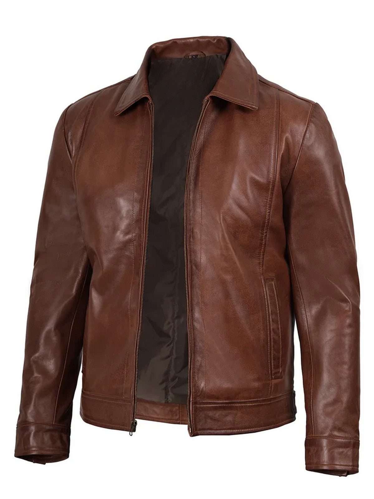 Brown Leather Jacket Pocket Detail