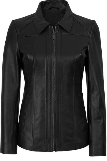 Women’s Black Leather Car Coat – Slim Fit Classic Style | Livra Jackets