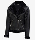 Women’s Warm Lined Black Shearling Leather Jacket