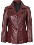 Classic Burgundy Leather Blazer with Button Closure