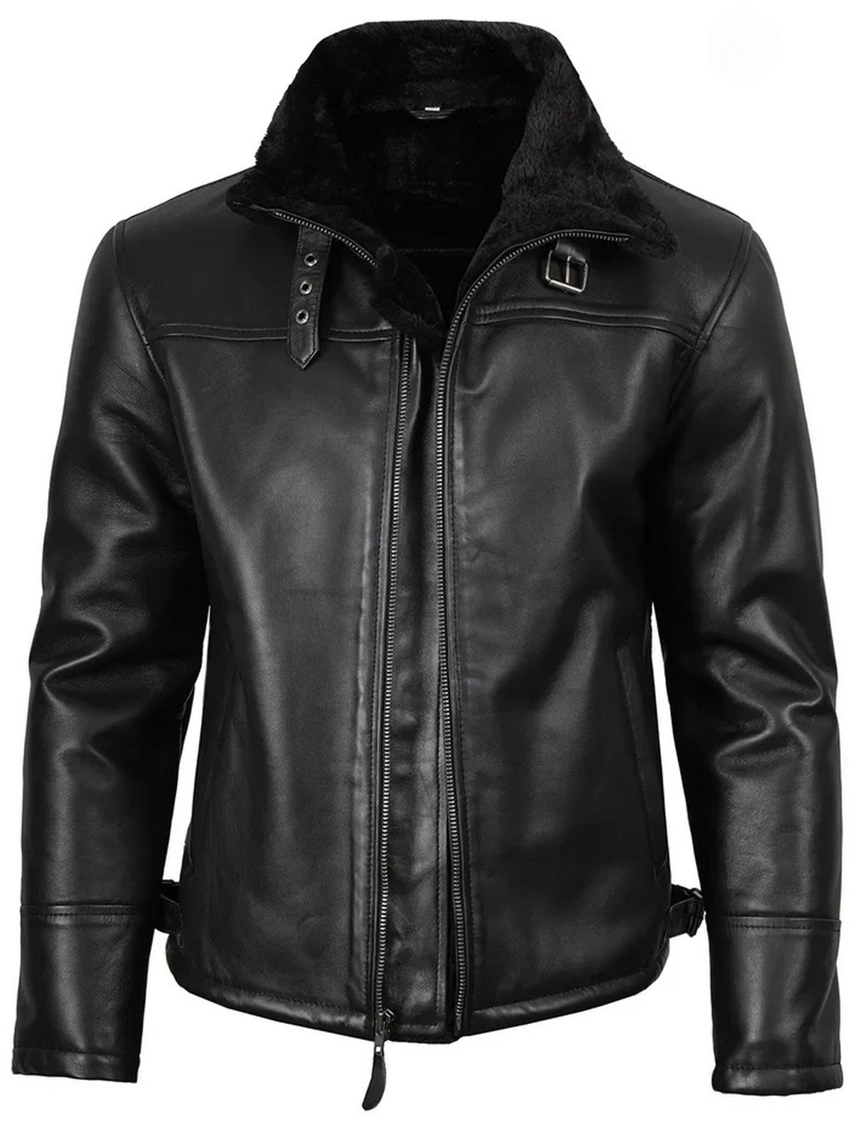 Classic Men’s Shearling Style Black Leather Jacket