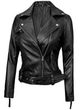 Classic Moto Style Black Leather Jacket Side Angle
