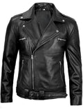 Classic Motorcycle Style Black Leather Jacket