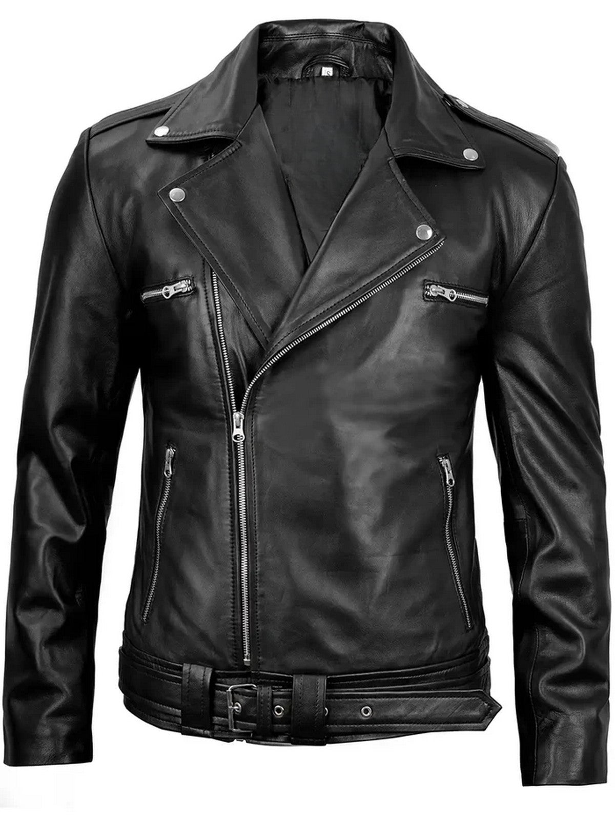 Classic Motorcycle Style Black Leather Jacket