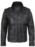 Distressed Black Leather Jacket Side View