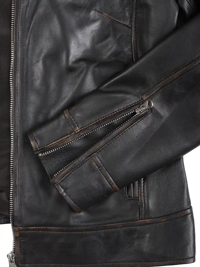 Dodge Women’s Brown Leather Jacket with Zipper Cuffs