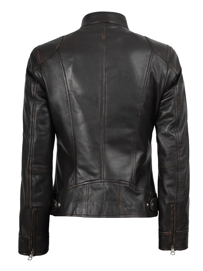 Back View of Dodge Women’s Rub Off Brown Vintage Jacket