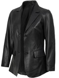 Elegant Women’s Black Real Leather Blazer Side Angle